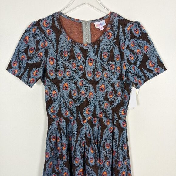 Lularoe Amelia Blue Peacock Short Sleeve Pleated Dress Small - Picture 3 of 9